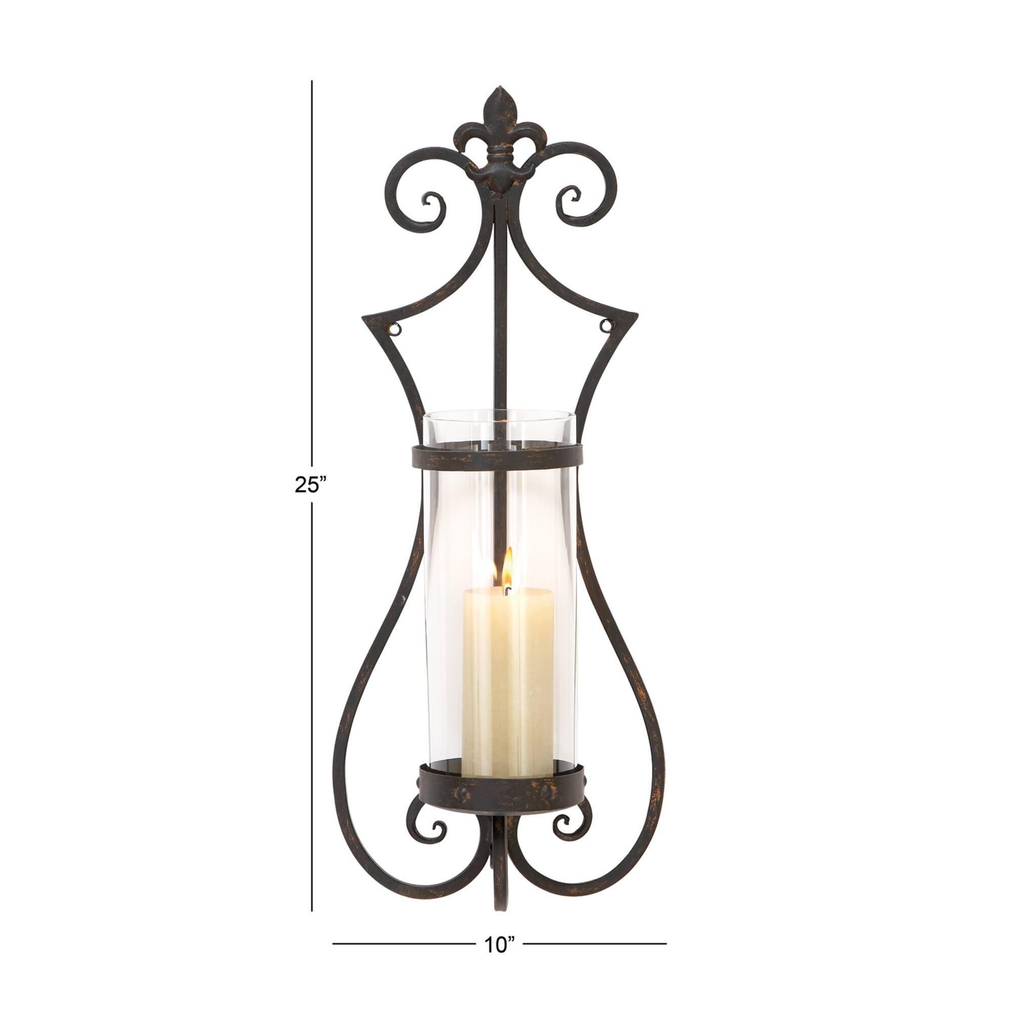 Black Iron Traditional Candle Wall Sconce, 25" x 10" x 6"